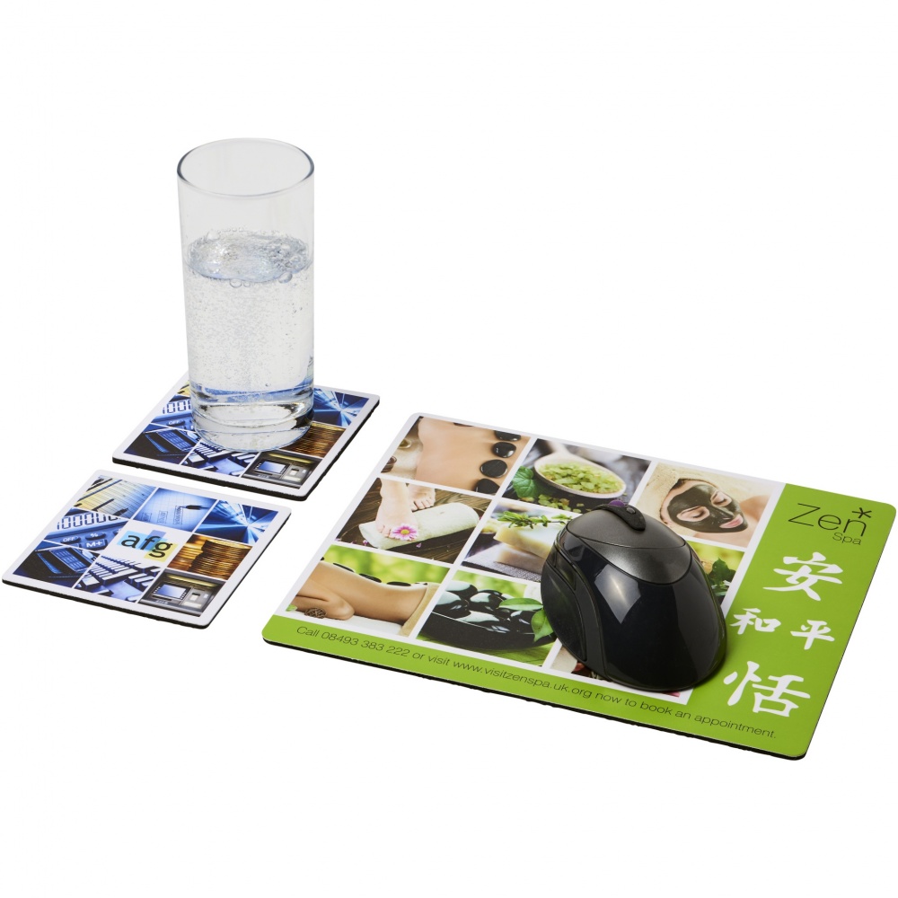 Logotrade Werbeartikel das Foto: Q-Mat® Mousepad- und Untersetzer-Set 3