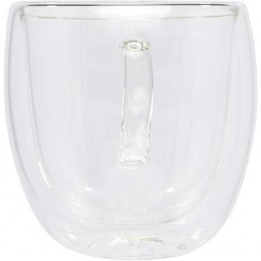 Logotrade Werbegeschenke das Foto: Manti 2-teiliger 250 ml doppelwandiger Glasbecher mit Bambusuntersetzer 