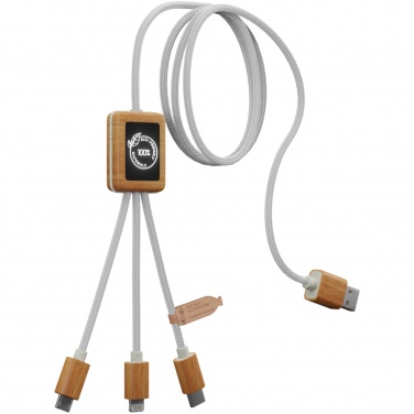 Logotrade werbemittel das Foto: SCX.design C39 3-in-1-Ladekabel aus rPET mit Leuchtlogo und Bambusgehäuse