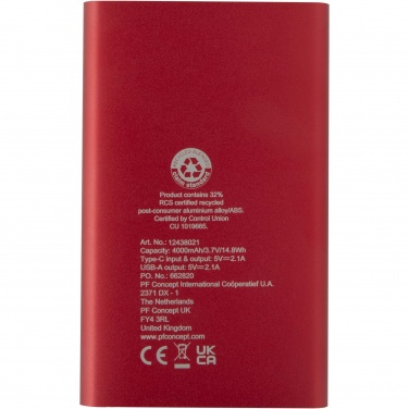Logotrade Werbegeschenke das Foto: Pep 4000 mAh Type-C Powerbank aus recyceltem Aluminium 