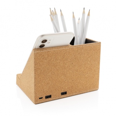 Logotrade Geschäftsgeschenke das Foto: Kork Stiftehalter mit 5W Wireless Charger