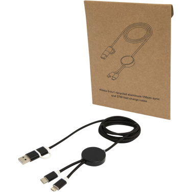 Logotrade Werbegeschenke das Foto: Alasia 150 cm 5-in-1 Kabel aus recyceltem Kunststoff für Datenübertragung und 27W Schnellladung