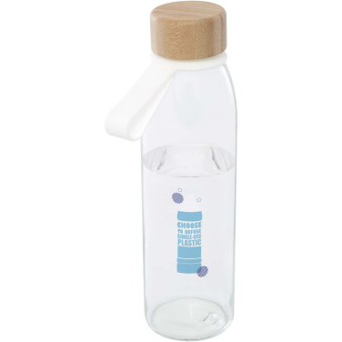 Logotrade Werbeartikel das Foto: Porto 500 ml Glas-Flasche mit Silikongriff und Bambusdeckel