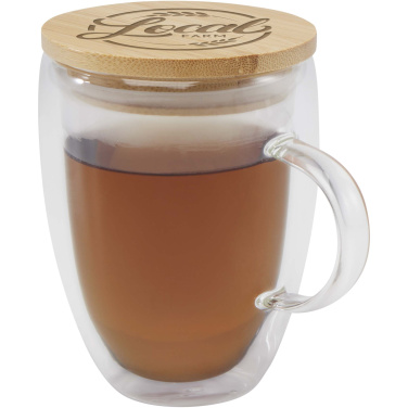Logotrade Logogeschenke das Foto: Leona 350 ml Glasbecher mit Bambusdeckel