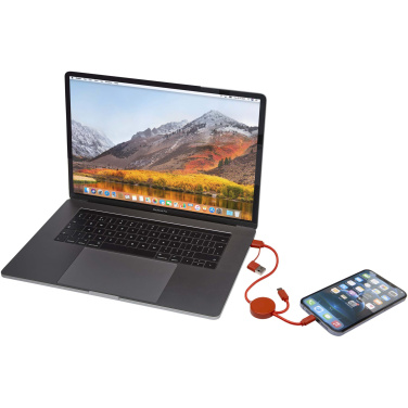 Logotrade werbemittel das Foto: Citala 30 cm 5-in-1 Kabel aus recyceltem Kunststoff für Datenübertragung und 27W Schnellladung