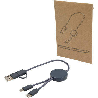 Logotrade Werbegeschenke das Foto: Citala 30 cm 5-in-1 Kabel aus recyceltem Kunststoff für Datenübertragung und 27W Schnellladung