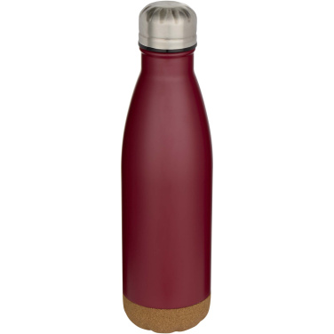 Logotrade Firmengeschenke das Foto: Cove 500 ml doppelwandige, vakuumisolierte Trinkflasche aus Edelstahl mit Korkdetails