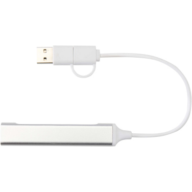 Logotrade Firmengeschenke das Foto: Alkaid 4 Port Hub aus recyceltem Aluminium mit USB-A- und Typ-C-Anschlüssen und zwei Eingängen