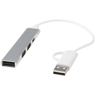 Logotrade Firmengeschenke das Foto: Alkaid 4 Port Hub aus recyceltem Aluminium mit USB-A- und Typ-C-Anschlüssen und zwei Eingängen
