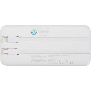 Logotrade Geschäftsgeschenke das Foto: Adhil 10 W 10.000 mAh Powerbank aus recyceltem Kunststoff mit 2 integrierten Kabeln