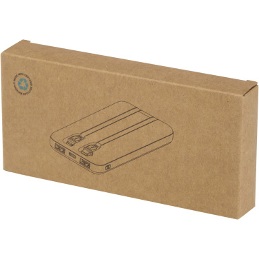 Logotrade Werbegeschenke das Foto: Adhil 10 W 10.000 mAh Powerbank aus recyceltem Kunststoff mit 2 integrierten Kabeln
