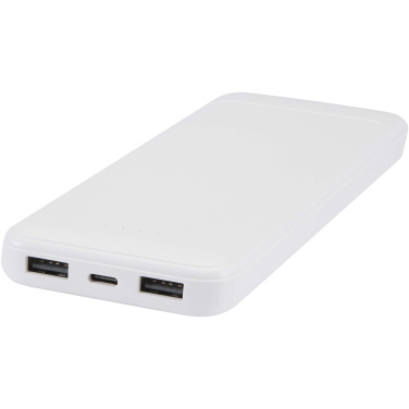 Logotrade Werbeartikel das Foto: Adhil 10 W 10.000 mAh Powerbank aus recyceltem Kunststoff mit 2 integrierten Kabeln