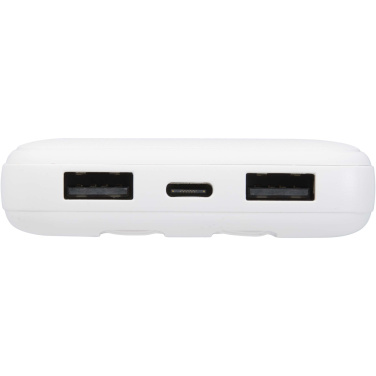 Logotrade werbemittel das Foto: Adhil 10 W 10.000 mAh Powerbank aus recyceltem Kunststoff mit 2 integrierten Kabeln