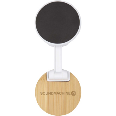 Logotrade Geschäftsgeschenke das Foto: Alcor Klappbare magnetische Smartphonehalterung aus recyceltem Kunststoff mit Bambusdetails