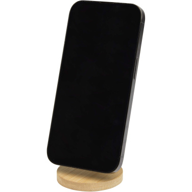 Logotrade Werbegeschenke das Foto: Alcor Klappbare magnetische Smartphonehalterung aus recyceltem Kunststoff mit Bambusdetails