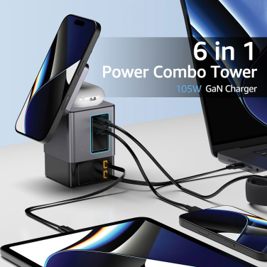 Logotrade Firmengeschenke das Foto: Urban Vitamin Sacramento 105W GaN Charger mit einz. Kabeln