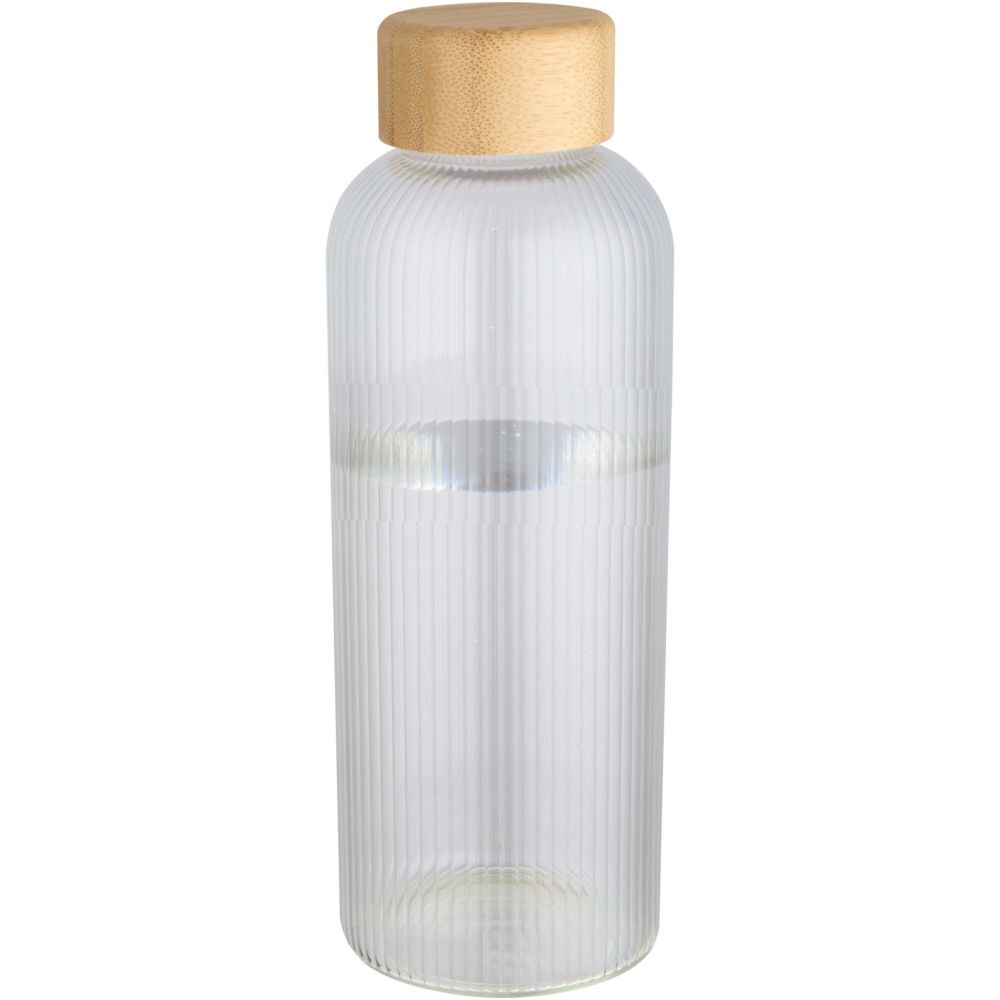 Logotrade Werbegeschenke das Foto: Mirage 650 ml einwandige Trinkflasche aus Borosilikatglas mit Bambusdeckel