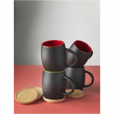 Logo trade promotional items image of: Hearth 400 ml ceramic mug with wooden coaster