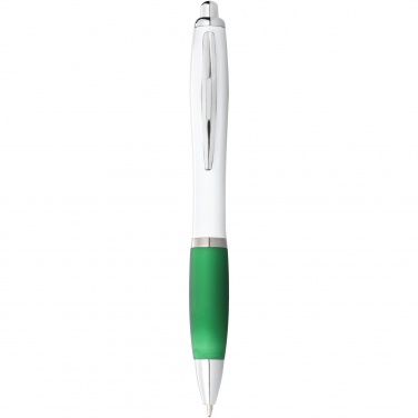 Logo trade promotional items image of: Nash ballpoint pen with white barrel and coloured grip