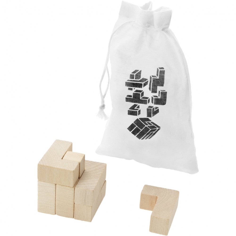 Logo trade promotional merchandise image of: Solfee wooden squares brain teaser with pouch
