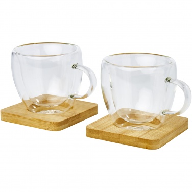 Logotrade promotional gifts photo of: Manti 2-piece 100 ml double-wall glass cup with bamboo coaster 
