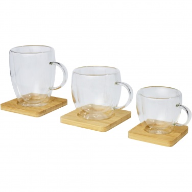 Logo trade business gift photo of: Manti 2-piece 100 ml double-wall glass cup with bamboo coaster 