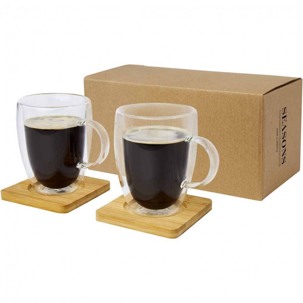 Logotrade promotional merchandise photo of: Manti 2-piece 350 ml double-wall glass cup with bamboo coaster 