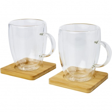 Logotrade promotional merchandise image of: Manti 2-piece 350 ml double-wall glass cup with bamboo coaster 