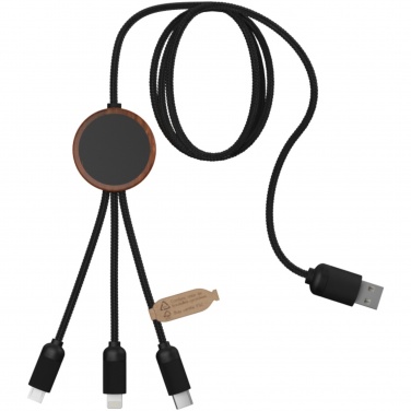 Logotrade promotional item image of: SCX.design C36 3-in-1 rPET light-up logo extended charging cable with round bamboo casing