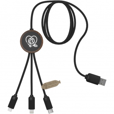 Logo trade advertising products image of: SCX.design C36 3-in-1 rPET light-up logo extended charging cable with round bamboo casing