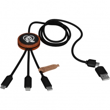 Logotrade promotional gifts photo of: SCX.design C37 5-in-1 rPET light-up logo charging cable with round wooden casing