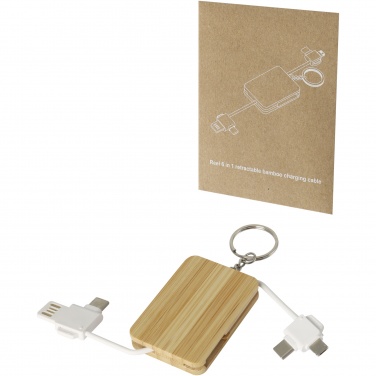 Logotrade business gifts photo of: Reel 6-in-1 retractable bamboo key ring charging cable
