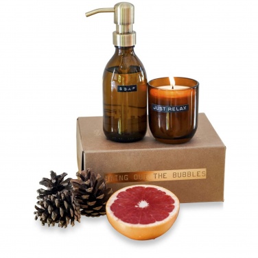 Logotrade promotional merchandise picture of: Wellmark Discovery 200 ml hand soap dispenser and 150 g scented candle set - bamboo fragrance