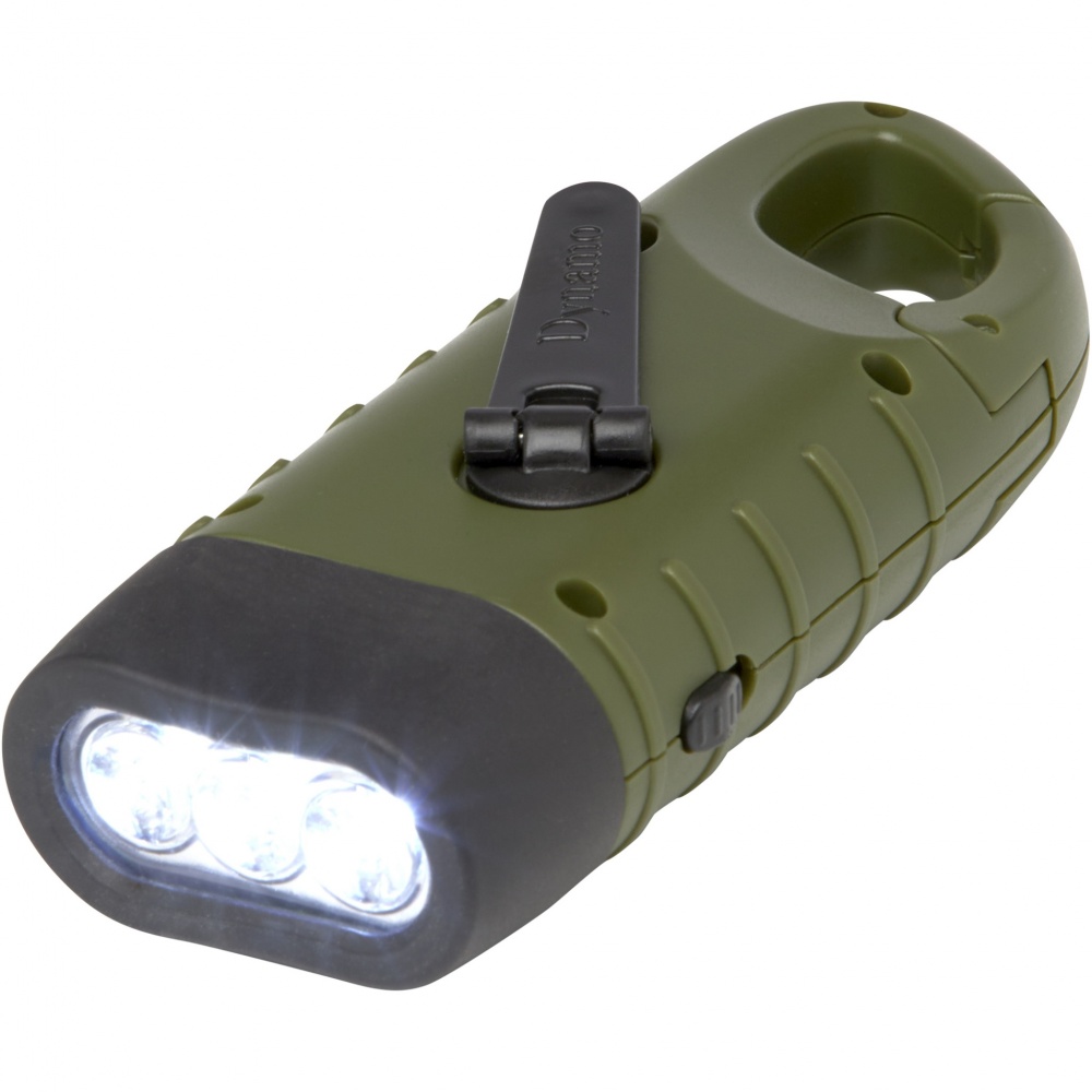Logotrade promotional product image of: Helios recycled plastic solar dynamo flashlight with carabiner