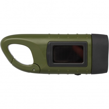 Logotrade promotional product picture of: Helios recycled plastic solar dynamo flashlight with carabiner