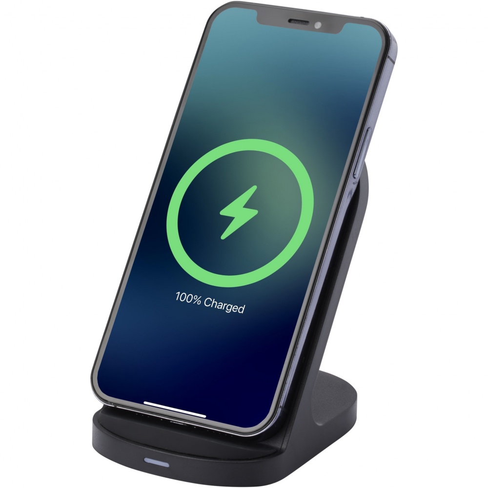 Logotrade advertising product image of: Loop 15W dual coil RCS recycled plastic wireless charging stand