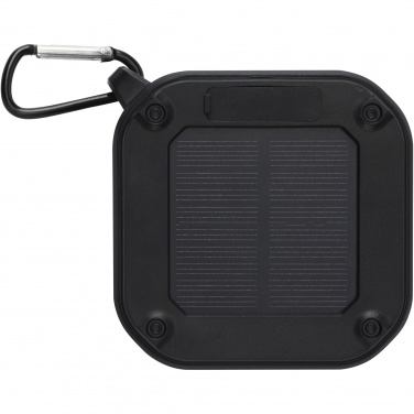 Logo trade promotional item photo of: Solo 3W IPX5 RCS recycled plastic solar Bluetooth® speaker with carabiner 