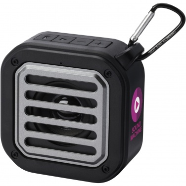 Logo trade business gift photo of: Solo 3W IPX5 RCS recycled plastic solar Bluetooth® speaker with carabiner 