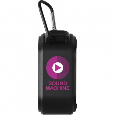 Logo trade promotional products image of: Solo 3W IPX5 RCS recycled plastic solar Bluetooth® speaker with carabiner 