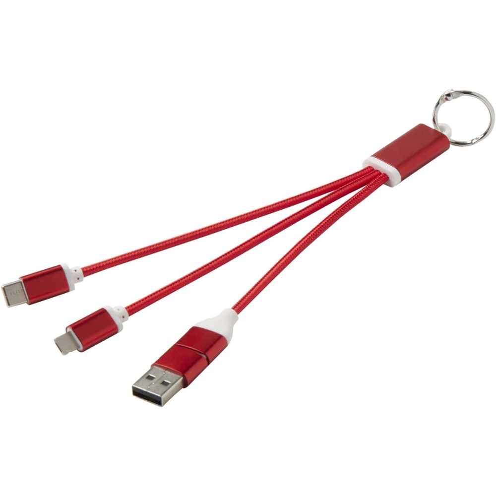 Logo trade promotional items image of: Metal 4-in-1 recycled aluminium charging cable with keychain