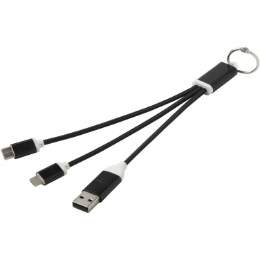 Logo trade promotional items image of: Metal 4-in-1 recycled aluminium charging cable with keychain