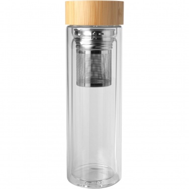 Logo trade advertising products image of: Bailey 400 ml borsilicate glass infuser bottle with bamboo lid