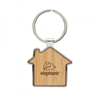 Logo trade promotional gifts image of: RCS recycled zinc alloy house keychain with bamboo