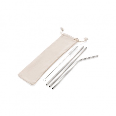 Logo trade corporate gifts image of: Reusable stainless steel 3 pcs straw set