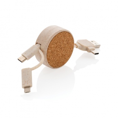 Logo trade promotional gifts picture of: Cork and Wheat 6-in-1 retractable cable