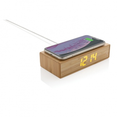 Logo trade promotional gifts picture of: Bamboo alarm clock with 5W wireless charger