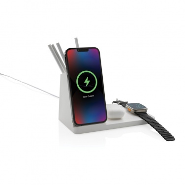 Logotrade corporate gifts photo of: Ontario recycled plastic & bamboo 3-in-1 wireless charger