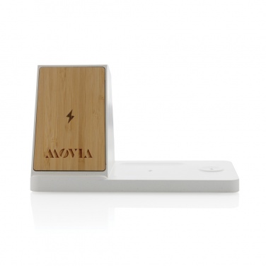 Logo trade promotional gifts picture of: Ontario recycled plastic & bamboo 3-in-1 wireless charger