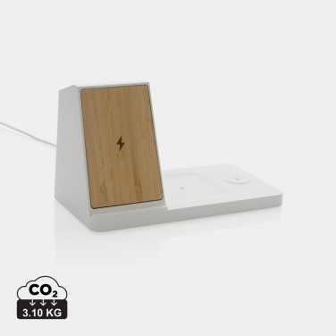 Logo trade business gifts image of: Ontario recycled plastic & bamboo 3-in-1 wireless charger