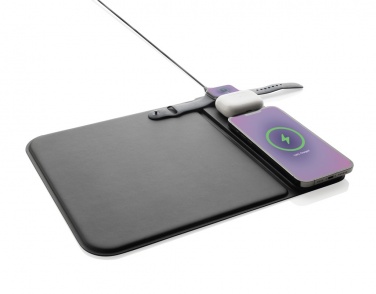 Logotrade promotional item picture of: Swiss peak RCS recycled PU 15W 3 in 1 charging mousepad